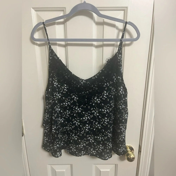 ZARA Black Floral Lace Trim Crop Ruffle Camisole Tank XL - Picture 1 of 6